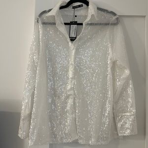 NWT Nasty Gal collection white sequin button down